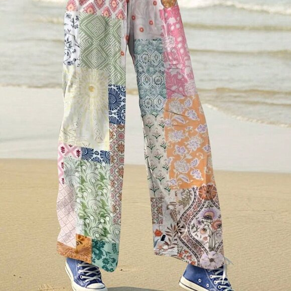 Multicolor Boho Women's Ditsy Floral Print Loose Pants - Picture 2 of 7